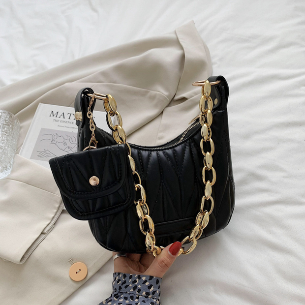 PU Leather Ladies Underarm Bags Fashion Chain Small Handbags Lady